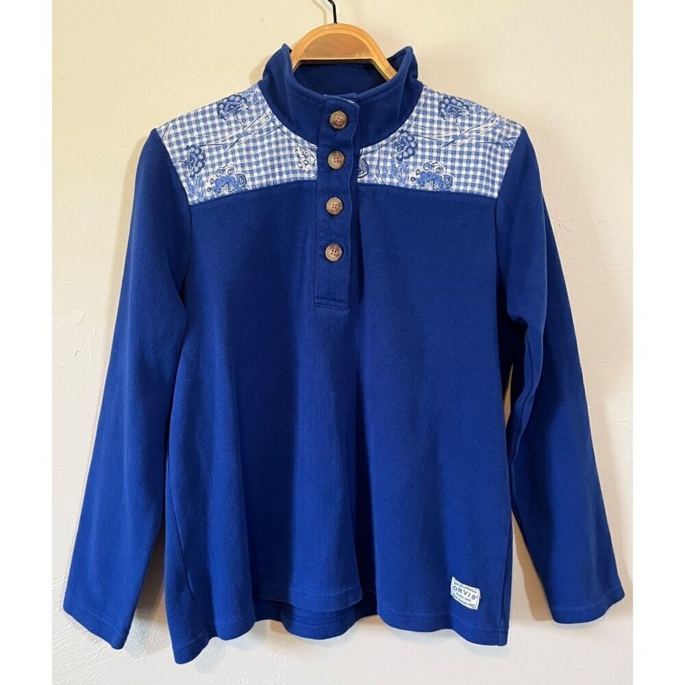 Orvis Quarter Button Pullover Sweater Gingham Flo… - image 1